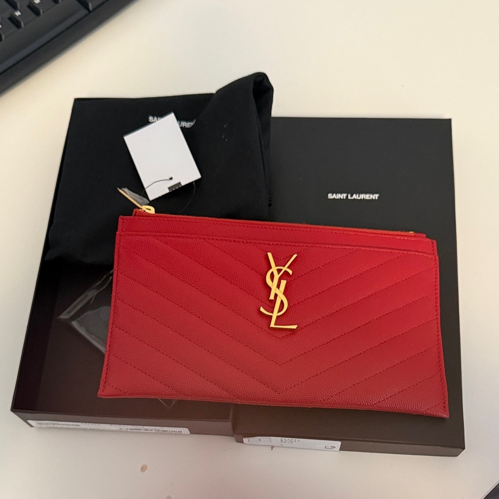 Yves Saint Laurent YSL red monogram pouch